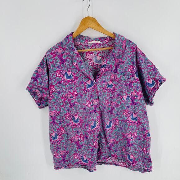 Anthropologie Printfresh Pink Flamingo Pajama Set Cotton Short Sleeves Size 2X - Picture 2 of 9